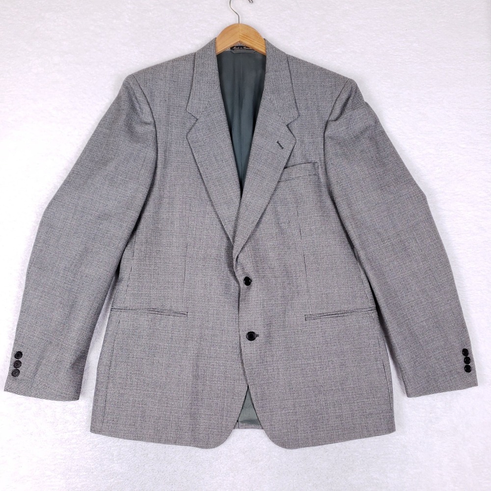 Vintage Mens Houndstooth Blazer Sport Coat Black White Made in Romania Size 44